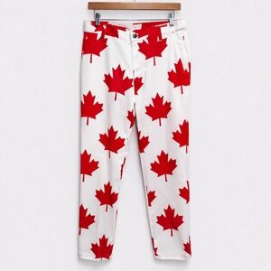 Loudmouth Golf Mens Pants 32x30 White Red Maple Leaf Print Straight Leg